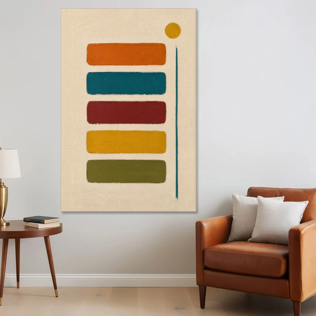Mid Century Modern Home Decor with Five Stacked Swatches - Canvas Wall Art - Sofa - 40x60