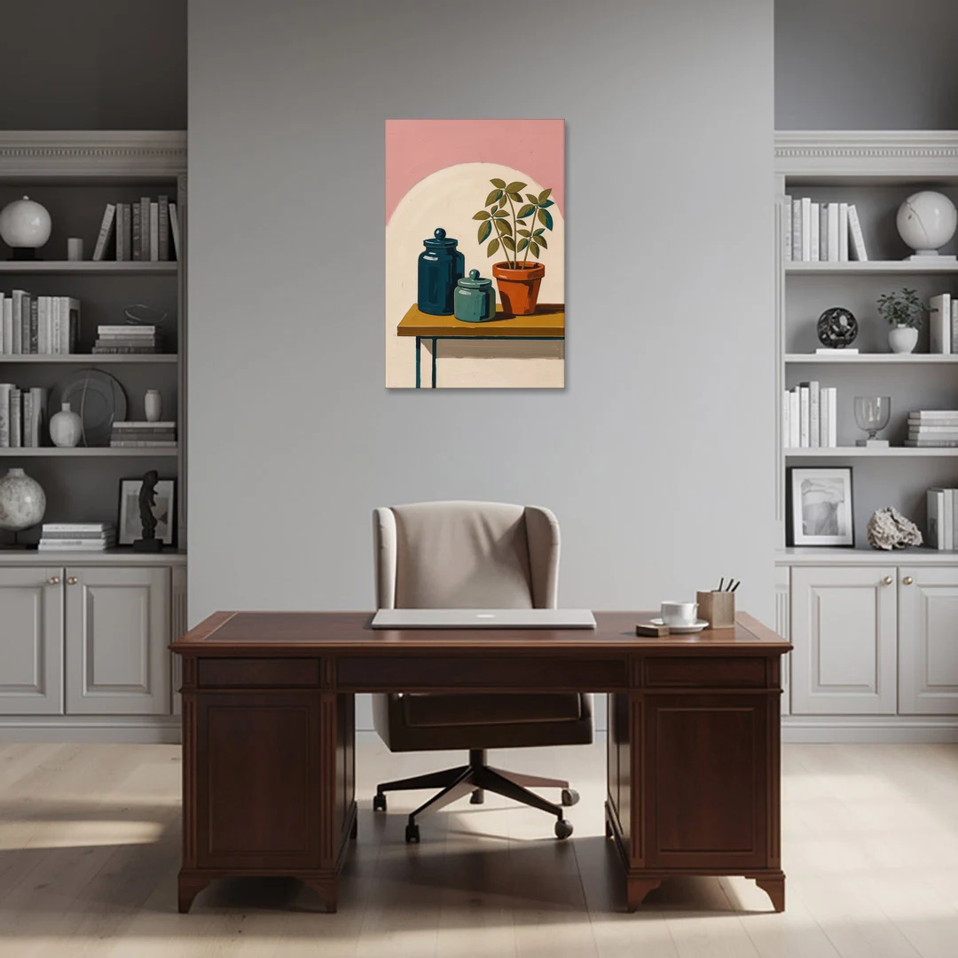 Mid Century Modern Kitchen Art with Jars and Basil - Canvas Wall Art - Office - 24x36