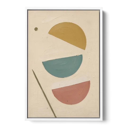 Mid Century Modern Prints of Three Tipping Half Moons - White Framed Canvas Wall Art - Front