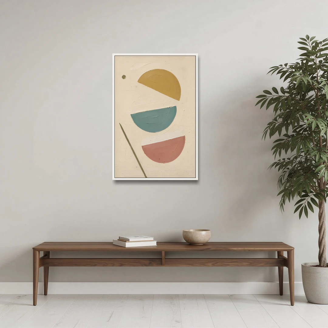 Mid Century Modern Prints of Three Tipping Half Moons - White Framed Canvas Wall Art - Coffee Table - 24x36