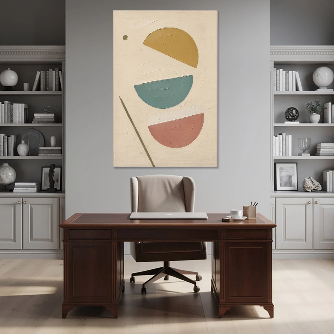 Mid Century Modern Prints of Three Tipping Half Moons - Canvas Wall Art - Office - 40x60