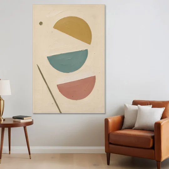 Mid Century Modern Prints of Three Tipping Half Moons - Canvas Wall Art - Sofa - 40x60