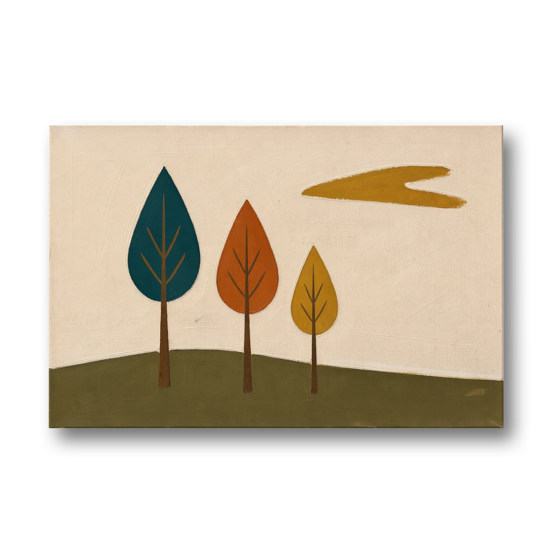 Mid Century Modern Wall Art of Three Trees - Canvas Wall Art - Front