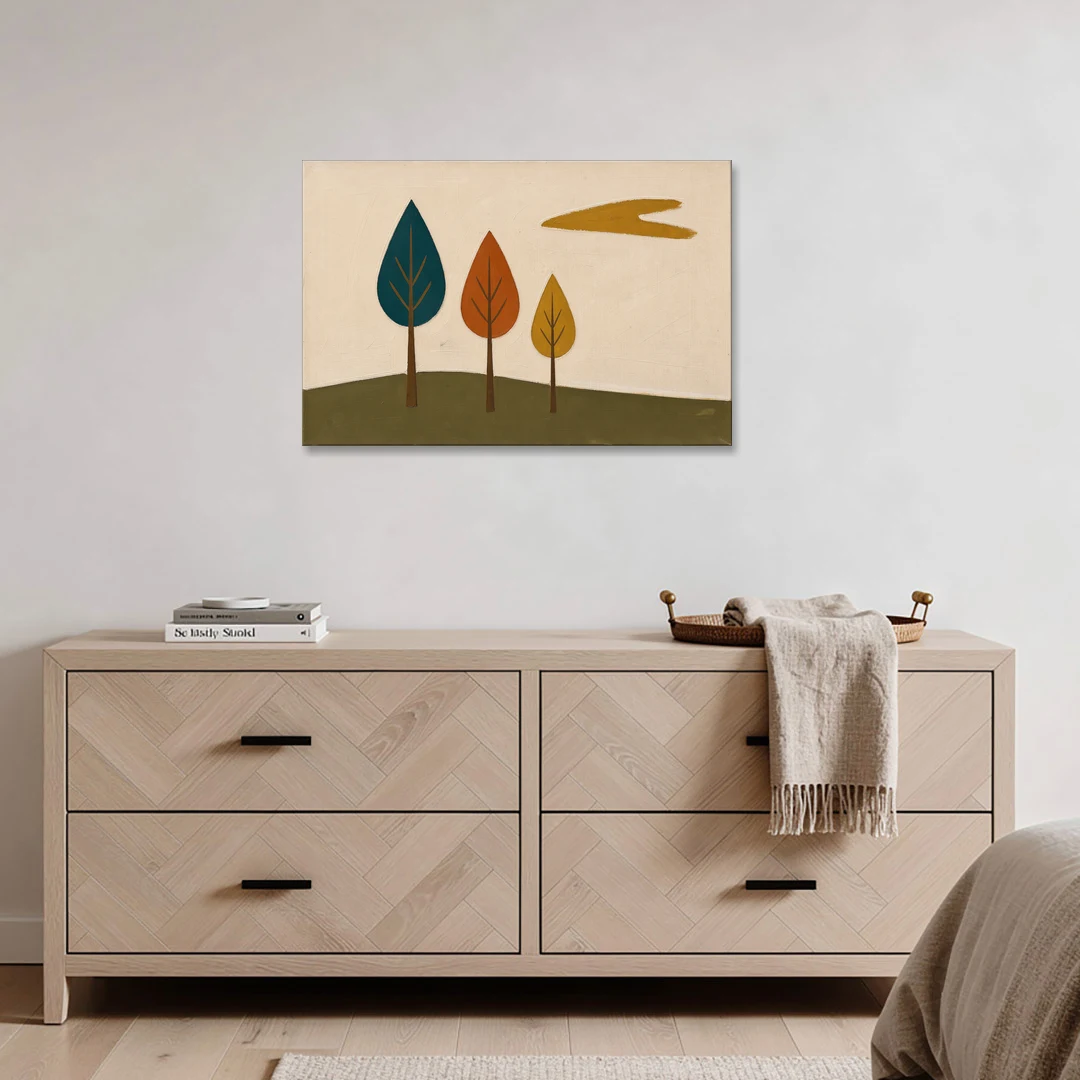 Mid Century Modern Wall Art of Three Trees - Canvas Wall Art - Coffee Table - 36x24