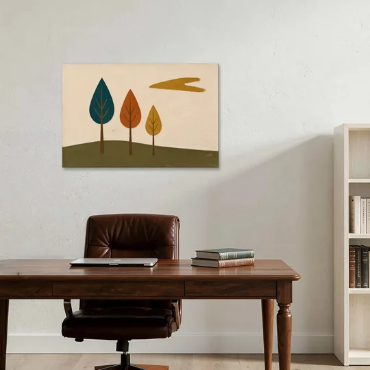 Mid Century Modern Wall Art of Three Trees - Canvas Wall Art - Office - 36x24