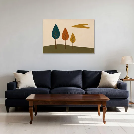 Mid Century Modern Wall Art of Three Trees - Canvas Wall Art - Sofa - 36x24