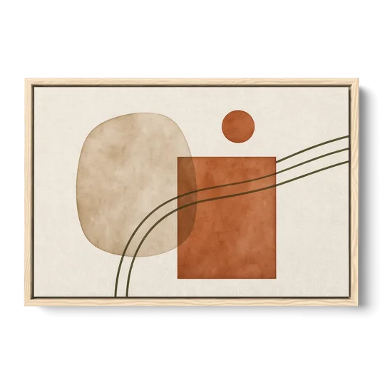 Mid Century Modern Wall Decor Pebble and Olive Arcs - Oak Framed Canvas Wall Art - Front