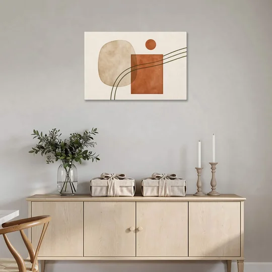 Mid Century Modern Wall Decor Pebble and Olive Arcs - Canvas Wall Art - Coffee Table - 36x24