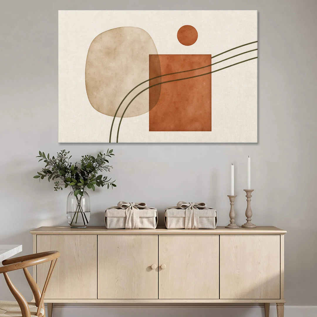 Mid Century Modern Wall Decor Pebble and Olive Arcs - Canvas Wall Art - Coffee Table - 60x40