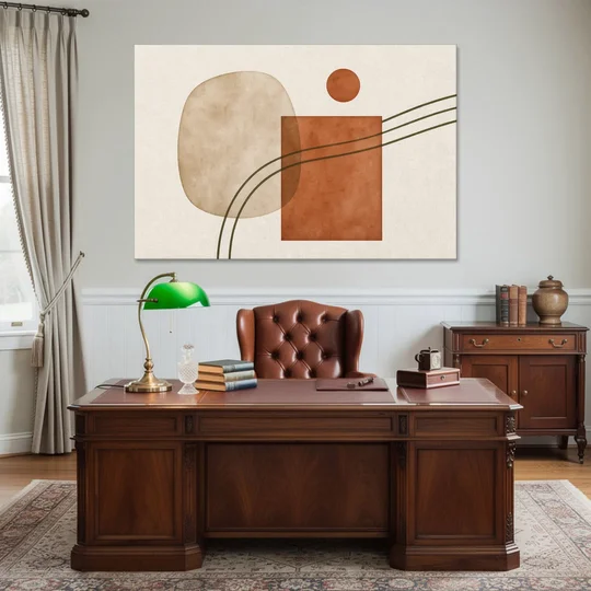 Mid Century Modern Wall Decor Pebble and Olive Arcs - Canvas Wall Art - Office - 60x40