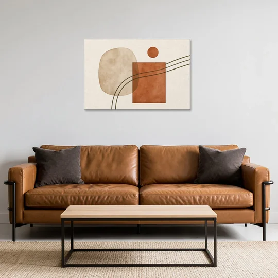Mid Century Modern Wall Decor Pebble and Olive Arcs - Canvas Wall Art - Sofa - 36x24