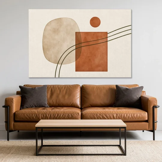 Mid Century Modern Wall Decor Pebble and Olive Arcs - Canvas Wall Art - Sofa - 60x40