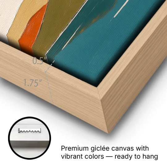 Mid Century Wall Art of Dome Hills at Sunrise - Oak Framed Canvas Wall Art - Gallery Wrap Corner