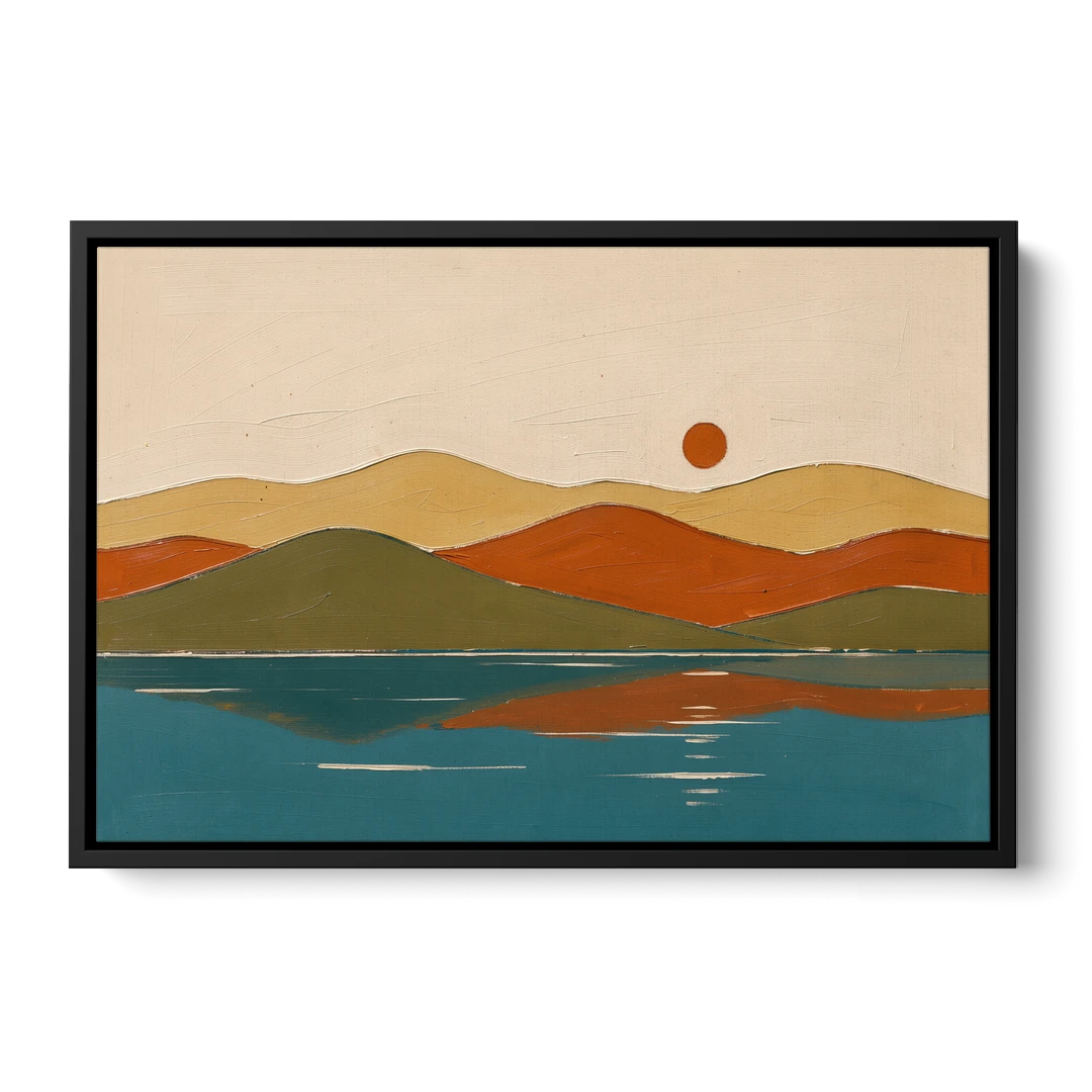 Mid Century Wall Art of Dome Hills at Sunrise - Black Framed Canvas Wall Art - Front