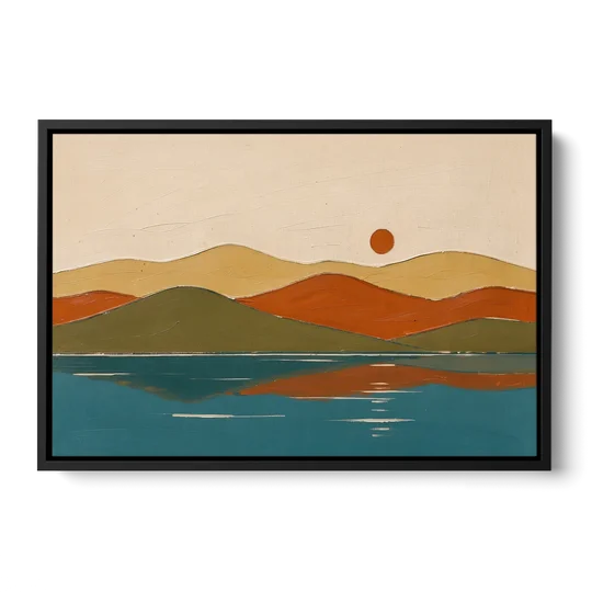 Mid Century Wall Art of Dome Hills at Sunrise - Black Framed Canvas Wall Art - Front