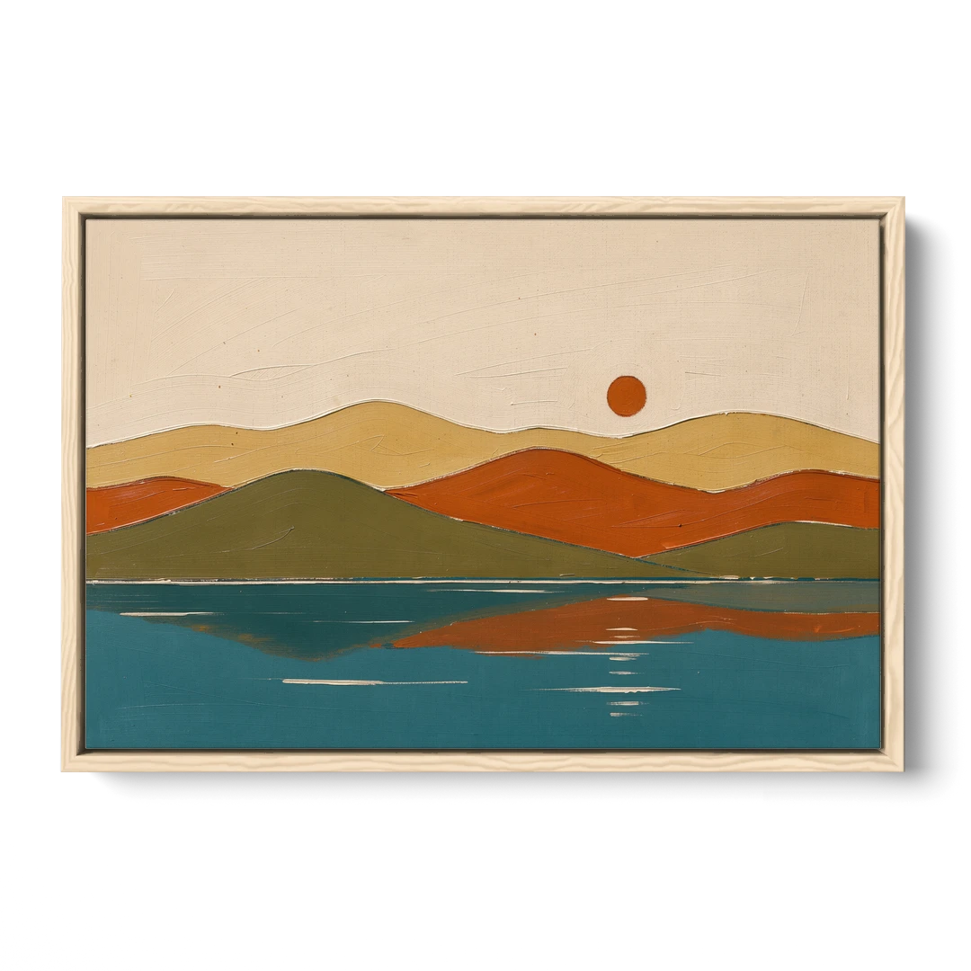 Mid Century Wall Art of Dome Hills at Sunrise - Oak Framed Canvas Wall Art - Front