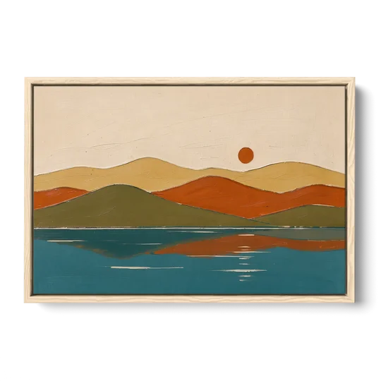 Mid Century Wall Art of Dome Hills at Sunrise - Oak Framed Canvas Wall Art - Front
