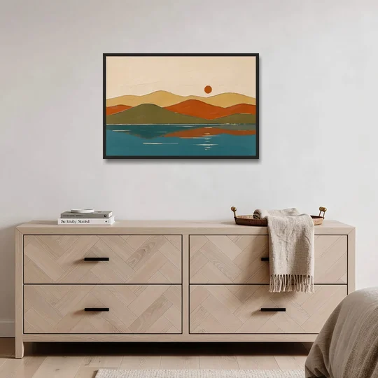 Mid Century Wall Art of Dome Hills at Sunrise - Black Framed Canvas Wall Art - Coffee Table - 36x24