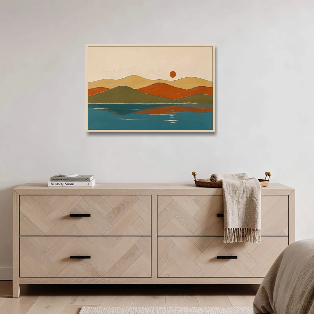 Mid Century Wall Art of Dome Hills at Sunrise - Oak Framed Canvas Wall Art - Coffee Table - 36x24