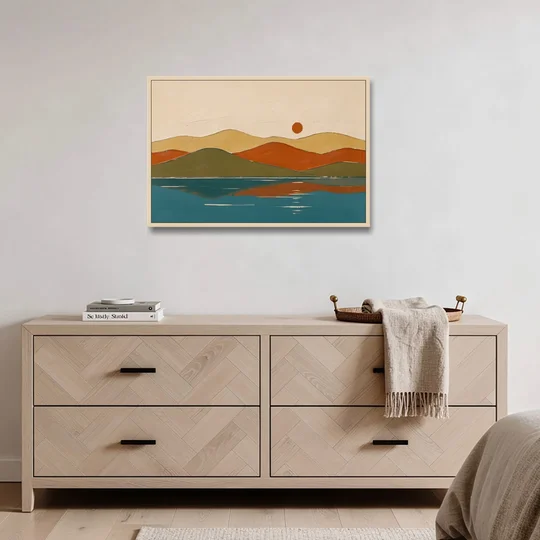 Mid Century Wall Art of Dome Hills at Sunrise - Oak Framed Canvas Wall Art - Coffee Table - 36x24