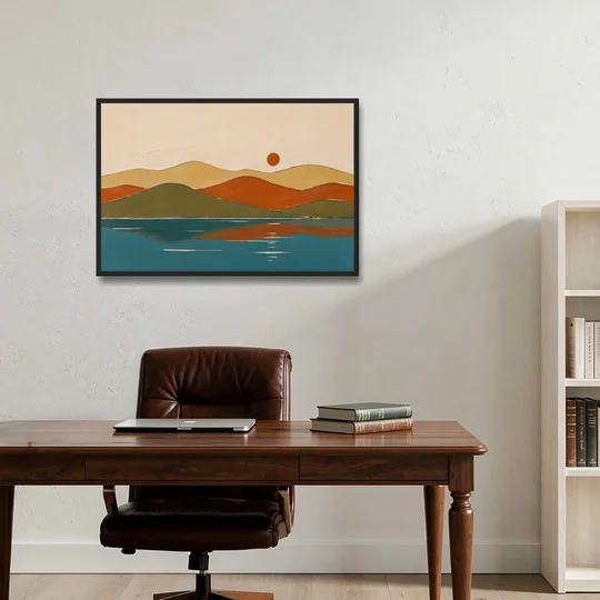Mid Century Wall Art of Dome Hills at Sunrise - Black Framed Canvas Wall Art - Office - 36x24
