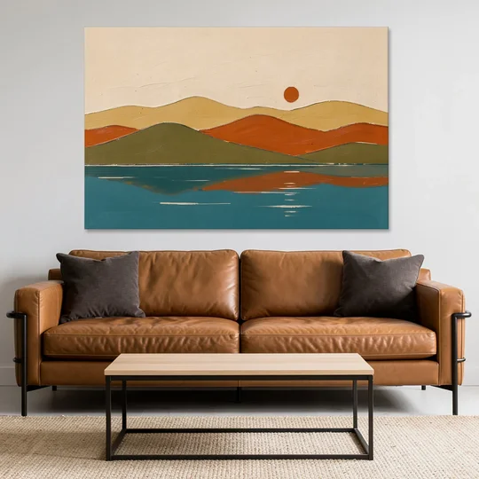 Mid Century Wall Art of Dome Hills at Sunrise - Canvas Wall Art - Sofa - 60x40