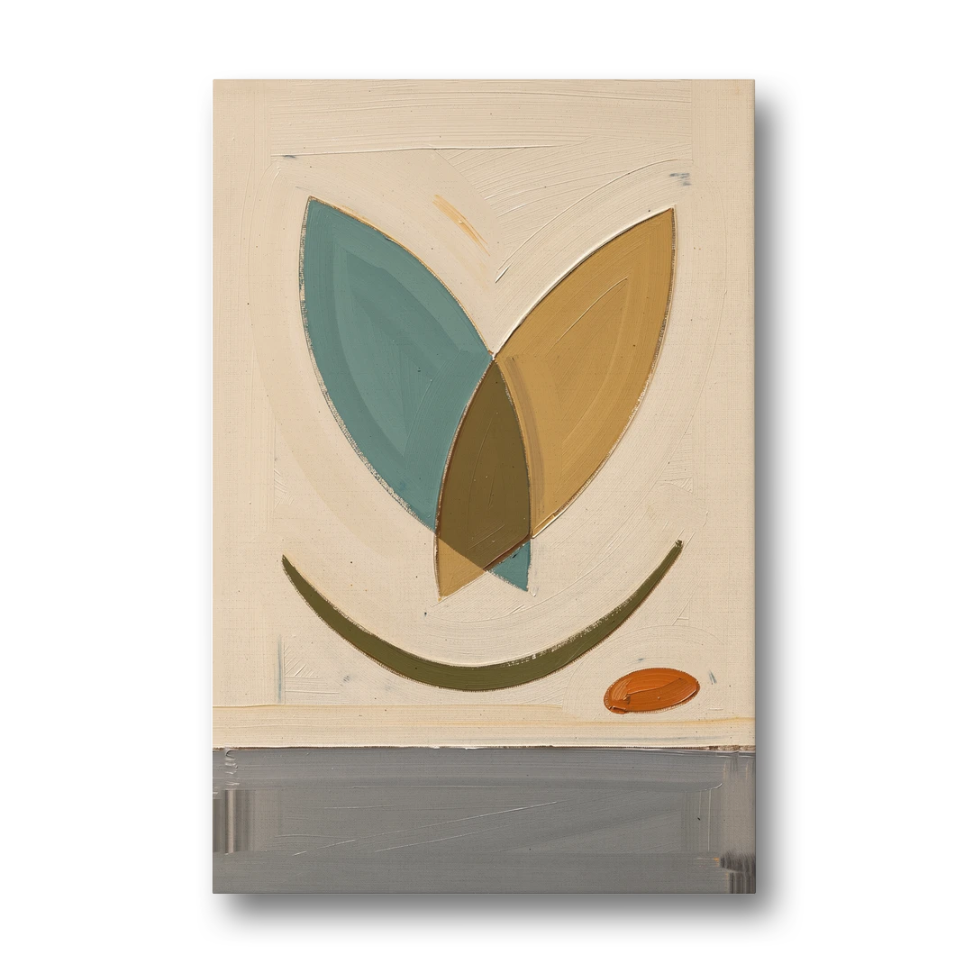 Mid Century Wall Decor with Teal and Ochre Leaves - Canvas Wall Art - Front