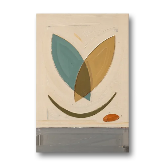 Mid Century Wall Decor with Teal and Ochre Leaves - Canvas Wall Art - Front