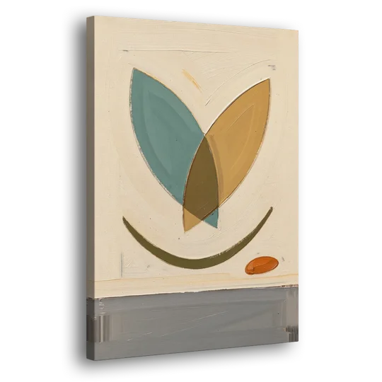 Mid Century Wall Decor with Teal and Ochre Leaves - Canvas Wall Art - Side
