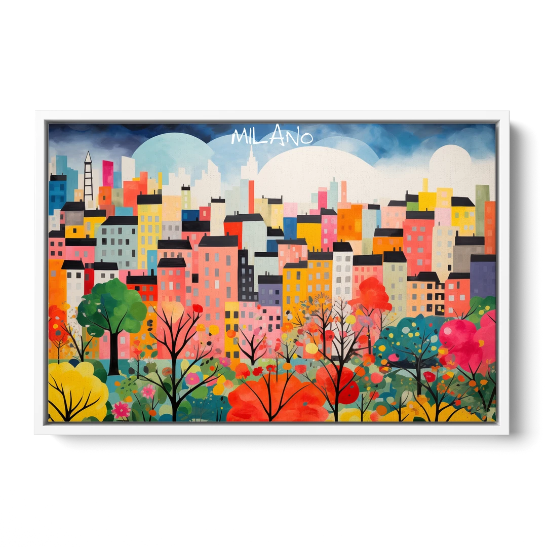 Milan Art of a Colorful Skyline - White Framed Canvas Wall Art - Front