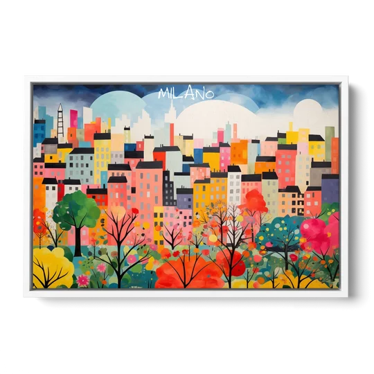 Milan Art of a Colorful Skyline - White Framed Canvas Wall Art - Front