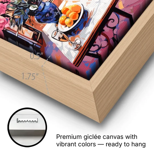Milan Painting of a Flowered Window - Oak Framed Canvas Wall Art - Gallery Wrap Corner