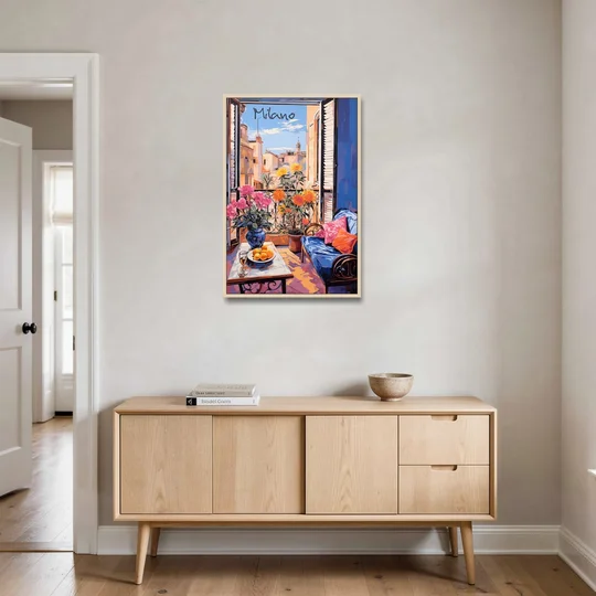 Milan Painting of a Flowered Window - Oak Framed Canvas Wall Art - Coffee Table - 24x36