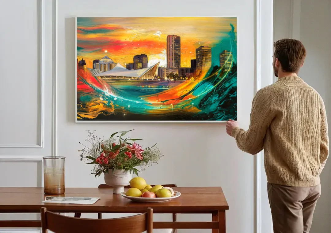 Milwaukee Festival Spirit canvas wall art above a dining table