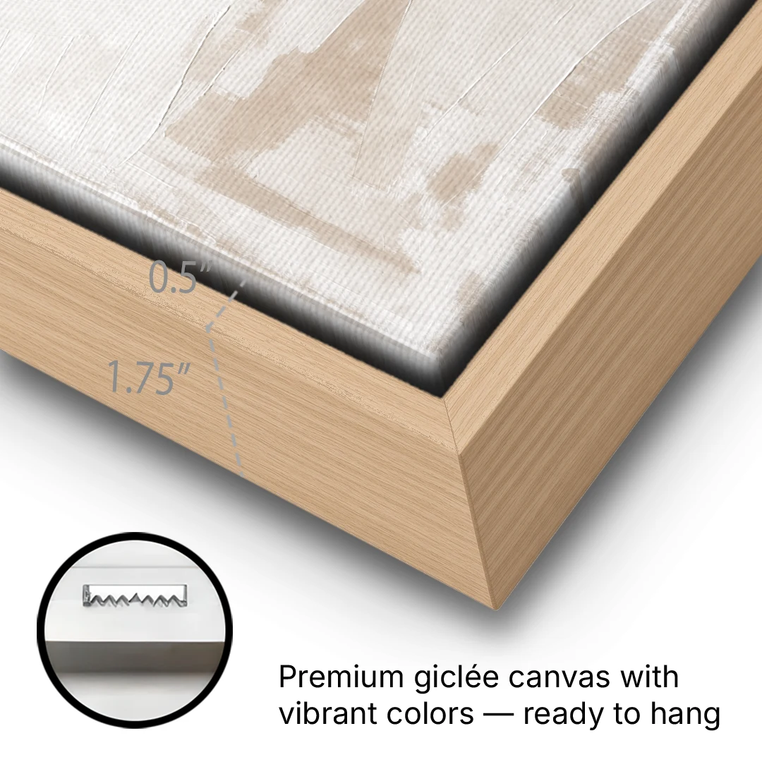 Minimal Wall Art of an Open Graphite Circle - Oak Framed Canvas Wall Art - Gallery Wrap Corner