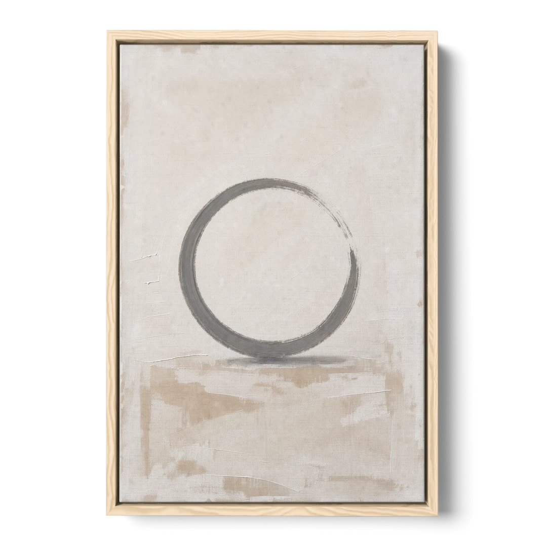 Minimal Wall Art of an Open Graphite Circle - Oak Framed Canvas Wall Art - Front