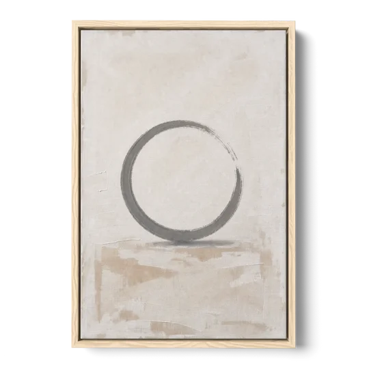 Minimal Wall Art of an Open Graphite Circle - Oak Framed Canvas Wall Art - Front