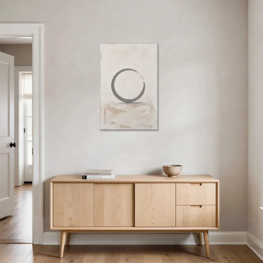 Minimal Wall Art of an Open Graphite Circle - Canvas Wall Art - Coffee Table - 24x36