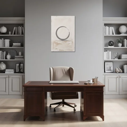 Minimal Wall Art of an Open Graphite Circle - Canvas Wall Art - Office - 24x36