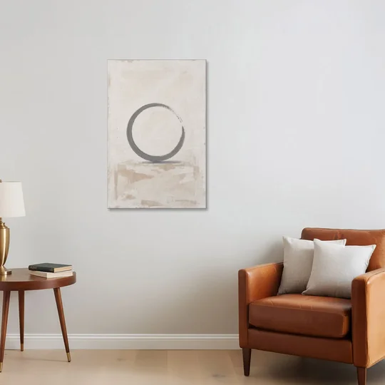 Minimal Wall Art of an Open Graphite Circle - Canvas Wall Art - Sofa - 24x36