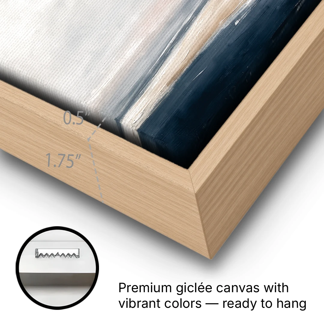 Minimalist Abstract Chalk Sky Over a Sandbar - Oak Framed Canvas Wall Art - Gallery Wrap Corner