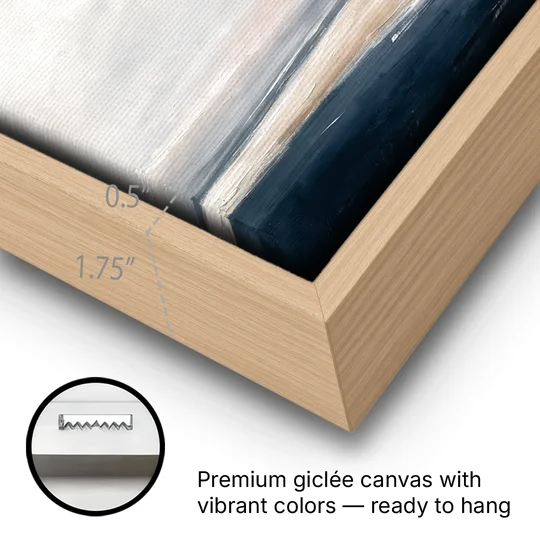 Minimalist Abstract Chalk Sky Over a Sandbar - Oak Framed Canvas Wall Art - Gallery Wrap Corner
