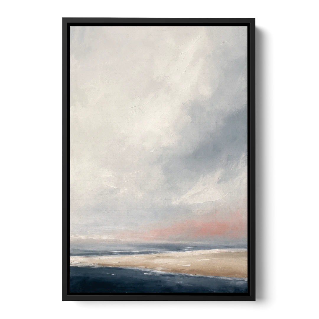 Minimalist Abstract Chalk Sky Over a Sandbar - Black Framed Canvas Wall Art - Front