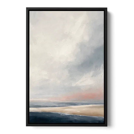 Minimalist Abstract Chalk Sky Over a Sandbar - Black Framed Canvas Wall Art - Front