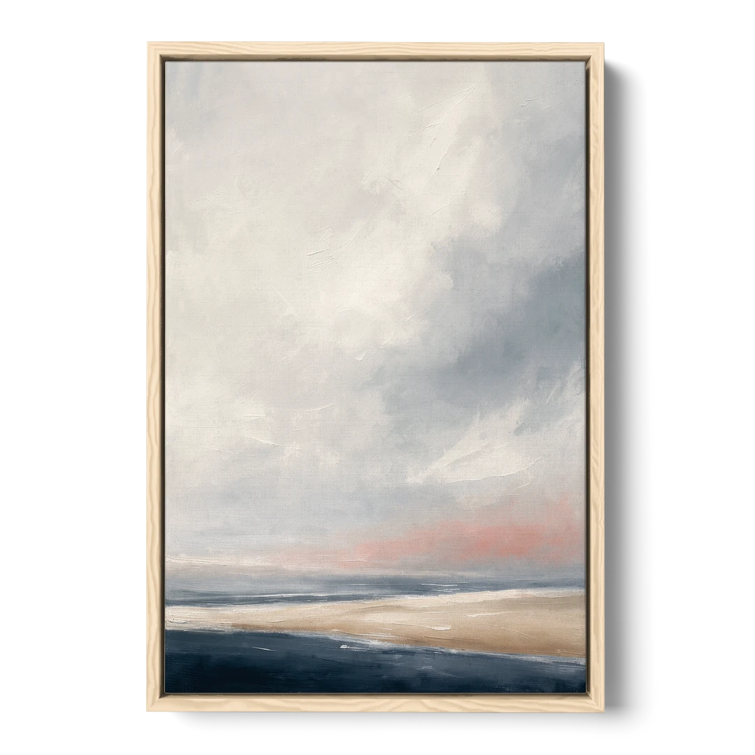 Minimalist Abstract Chalk Sky Over a Sandbar - Oak Framed Canvas Wall Art - Front