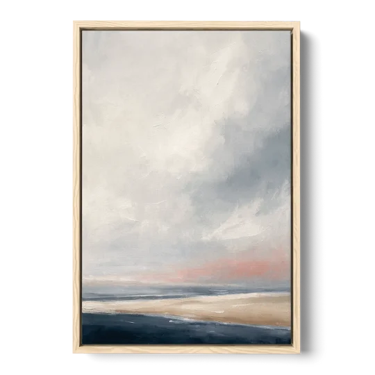 Minimalist Abstract Chalk Sky Over a Sandbar - Oak Framed Canvas Wall Art - Front