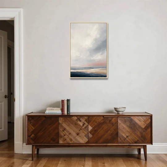 Minimalist Abstract Chalk Sky Over a Sandbar - Oak Framed Canvas Wall Art - Coffee Table - 24x36