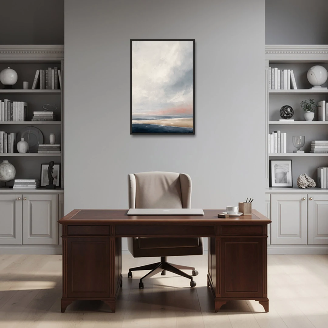 Minimalist Abstract Chalk Sky Over a Sandbar - Black Framed Canvas Wall Art - Office - 24x36