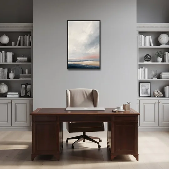 Minimalist Abstract Chalk Sky Over a Sandbar - Black Framed Canvas Wall Art - Office - 24x36