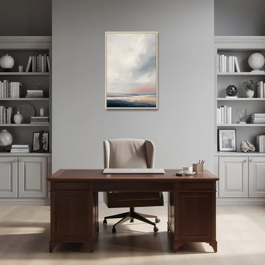 Minimalist Abstract Chalk Sky Over a Sandbar - Oak Framed Canvas Wall Art - Office - 24x36